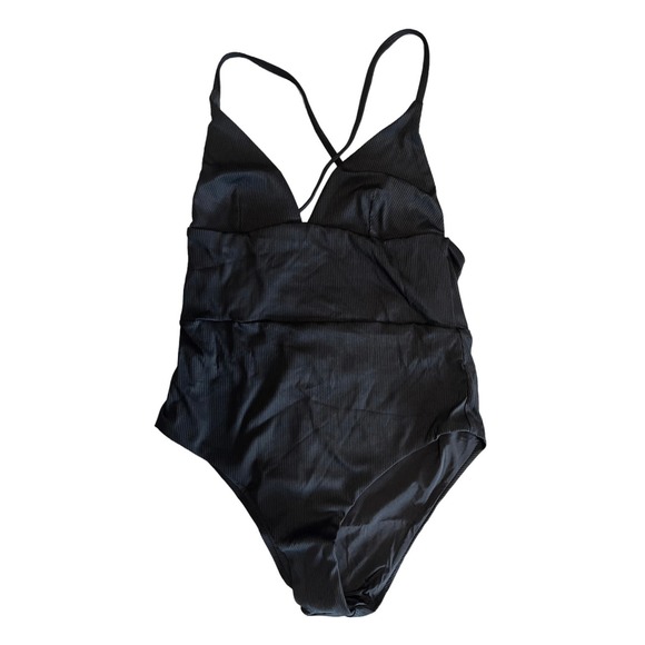ONIA VALENTINA Black Solid Rib Swimsuit One Piece V-Neck Strappy Small NWT - Picture 2 of 11